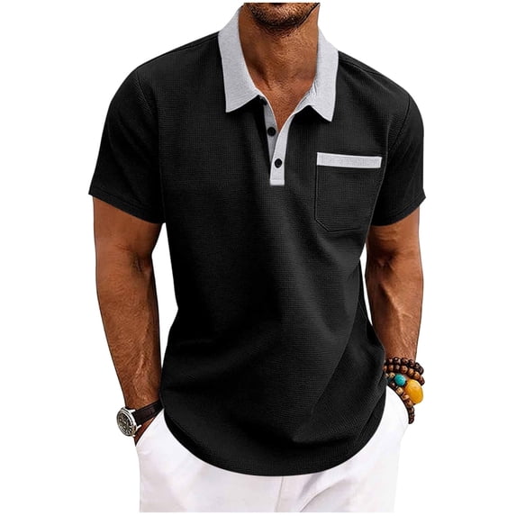 Klisyaur Mens Casual Shirt Short Sleeve Collared with Button Fashion Soft Breathable Summer Tee with Pocket