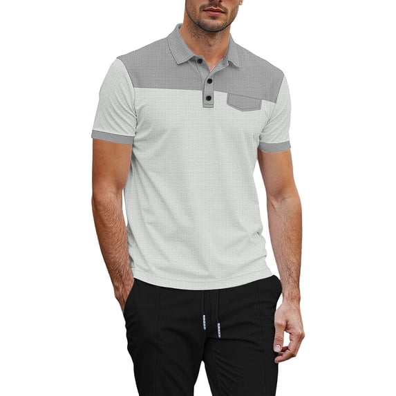 Klisyaur Mens Color Block Shirts Collared Casual Fashion Comfortable Breathable Summer Business Tops with Button