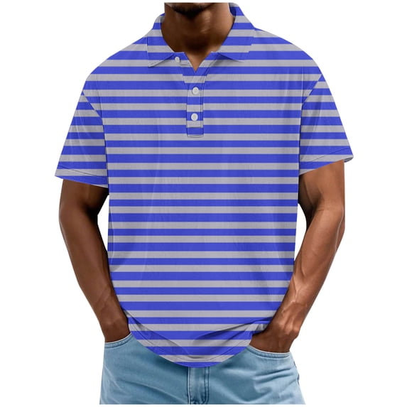 Klisyaur Mens Striped Blouses Short Sleeve Summer Ligthweight Casual Clothes Button Collared Tee Classic Tops
