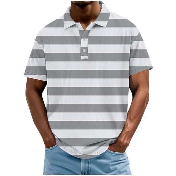 Klisyaur Mens Striped Blouses Short Sleeve Summer Ligthweight Casual Clothes Button Collared Tee Classic Tops