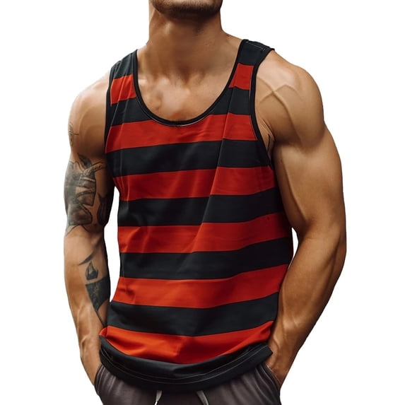 Klisyaur Mens Striped Tank Tops Sleeveless Summer Muscle Workout Sports Shirts Breathable Lightweight Soft Tee