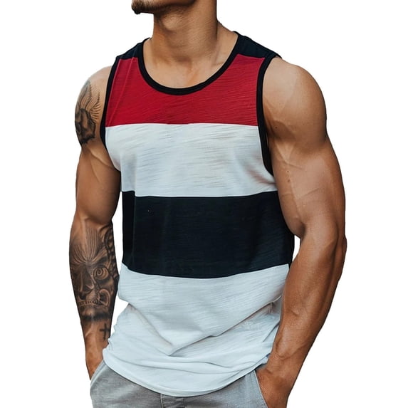 Klisyaur Mens Striped Tank Tops Sleeveless Summer Muscle Workout Sports Shirts Breathable Lightweight Soft Tee