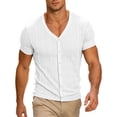 thumbnail image 1 of Klisyaur Mens V Neck Shirt Short Sleeve Button Tops Ribbed Lightweight Knit Blouse for Men Fashion Outfit, 1 of 7