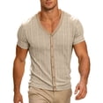 thumbnail image 1 of Klisyaur Mens V Neck Shirt Short Sleeve Button Tops Ribbed Lightweight Knit Blouse for Men Fashion Outfit, 1 of 7