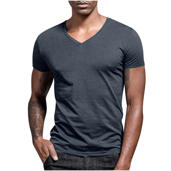 Klisyaur Solid Color Shirt for Mens V Neck Short Sleeve Lightweight Breathable Casual Sports Tops Summer Workout Tee