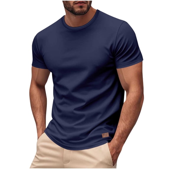 Klisyaur Solid Color Shirts for Mens Short Sleeve Crew Neck Comfortable Breathable Tight Tops Summer Workout Tee