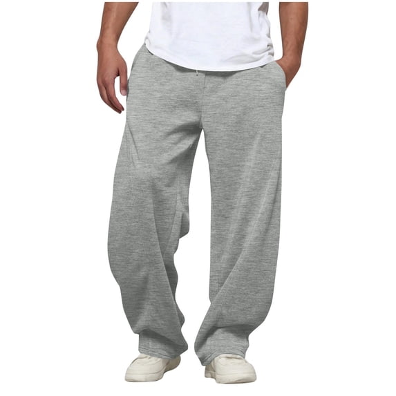Klisyaur Straight Legs Sweatpants for Mens Elastic Waist Drawstring Long Pants with Pockets Casual Loose Plain Trousers