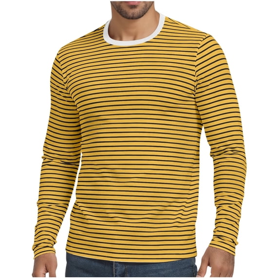 Klisyaur Striped Shirts for Mens Long Sleeve Crew Neck Casual Comfortable Fashion Soft Tee Regular Tops