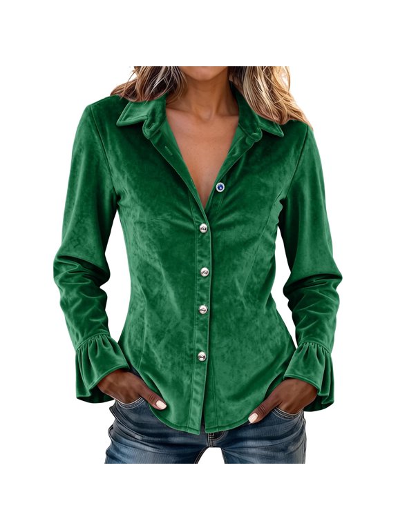 Womens Button Down Jackets Velvet Collared Long Sleeve Slim Cardigans Casual Trendy Comfy Fall Winter Tops