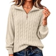 thumbnail image 1 of Klisyaur Womens Cable Knit Sweaters Long Sleeve Collared Zip Up Pullover Tops Loose Comfy Casual Warm Fall Winter Sweater, 1 of 6