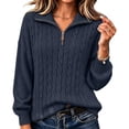 thumbnail image 1 of Klisyaur Womens Cable Knit Sweaters Long Sleeve Collared Zip Up Pullover Tops Loose Comfy Casual Warm Fall Winter Sweater, 1 of 6