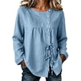 thumbnail image 1 of Klisyaur Womens Crew Neck Shirts Side Button Up Long Sleeve Tunic Tops Casual Loose Comfy Fall Winter Blouses, 1 of 8