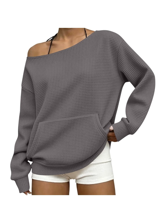 Womens Off the Shoulder Shirts Oversized Boat Neck Long Sleeve Pullover Tops Casual Trendy Loose Blouses