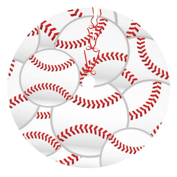 Kll 30" Christmas Tree Skirt Baseballs Xmas Tree Skirts Mat For New Year Xmas Holiday Party Indoor Outdoor Home Decoration
