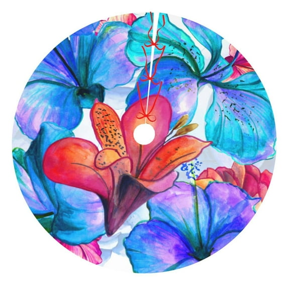 Kll 30" Christmas Tree Skirt Bright Flowers Xmas Tree Skirts Mat For New Year Xmas Holiday Party Indoor Outdoor Home Decoration