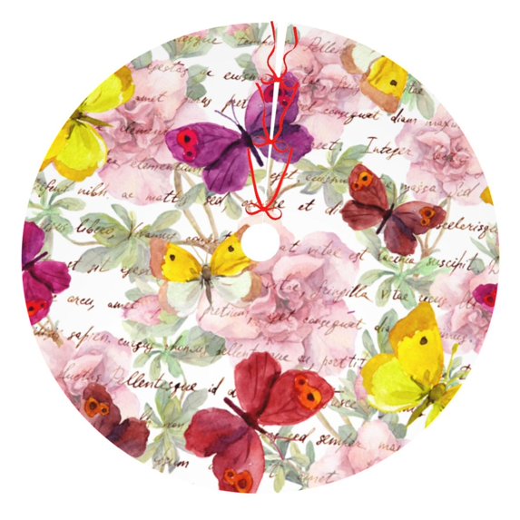 Kll 30" Christmas Tree Skirt Butterflies And Vintage Xmas Tree Skirts Mat For New Year Xmas Holiday Party Indoor Outdoor Home Decoration