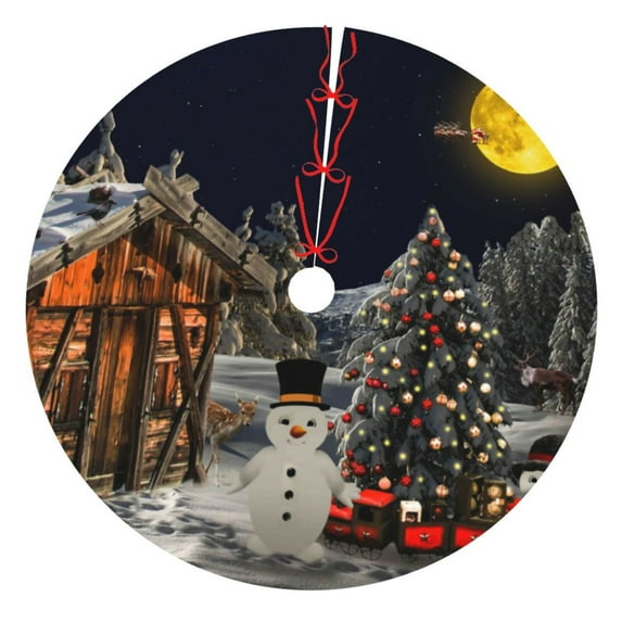 Kll 30" Christmas Tree Skirt Christmas Landscape Winter Mood Xmas Tree Skirts Mat For New Year Xmas Holiday Party Indoor Outdoor Home Decoration