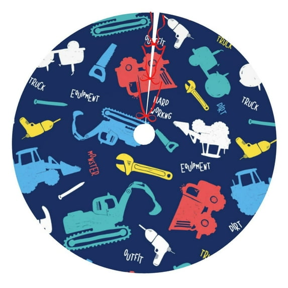 Kll 30" Christmas Tree Skirt Colorful Excavator Xmas Tree Skirts Mat For New Year Xmas Holiday Party Indoor Outdoor Home Decoration