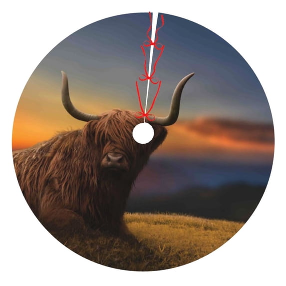 Kll 30" Christmas Tree Skirt Large Cattle In A Meadow In Top Of A Hill Xmas Tree Skirts Mat For New Year Xmas Holiday Party Indoor Outdoor Home Decoration