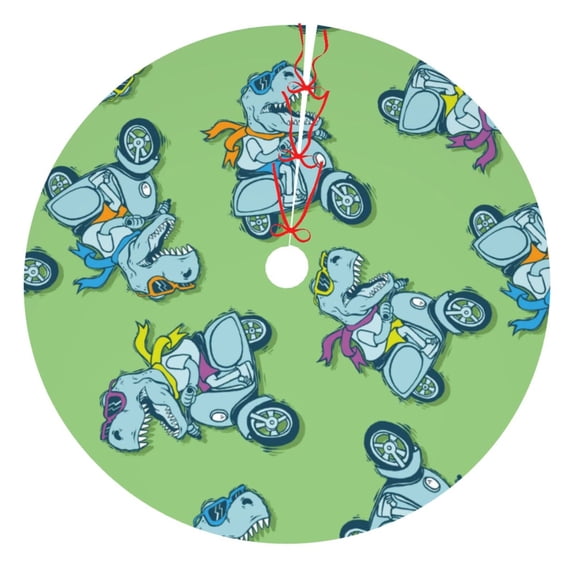 Kll 30" Christmas Tree Skirt Motorcycle Riding Dinosaur Xmas Tree Skirts Mat For New Year Xmas Holiday Party Indoor Outdoor Home Decoration