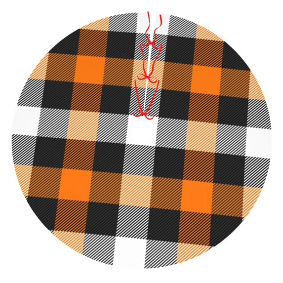 Kll 30" Christmas Tree Skirt Orange Plaid Xmas Tree Skirts Mat For New Year Xmas Holiday Party Indoor Outdoor Home Decoration