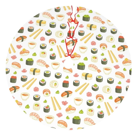 Kll 30" Christmas Tree Skirt Sushi And Rolls Xmas Tree Skirts Mat For New Year Xmas Holiday Party Indoor Outdoor Home Decoration