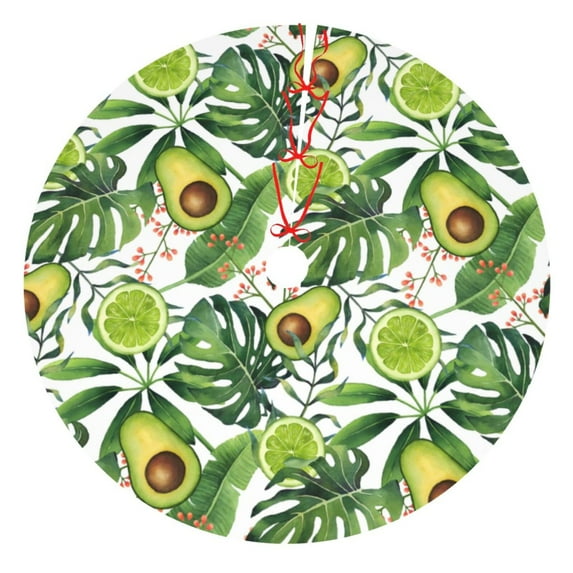 Kll 30" Christmas Tree Skirt Watercolor Green Tropical Xmas Tree Skirts Mat For New Year Xmas Holiday Party Indoor Outdoor Home Decoration