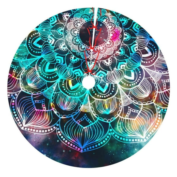 Kll 30" Christmas Tree Skirt Watercolor Mandala Xmas Tree Skirts Mat For New Year Xmas Holiday Party Indoor Outdoor Home Decoration