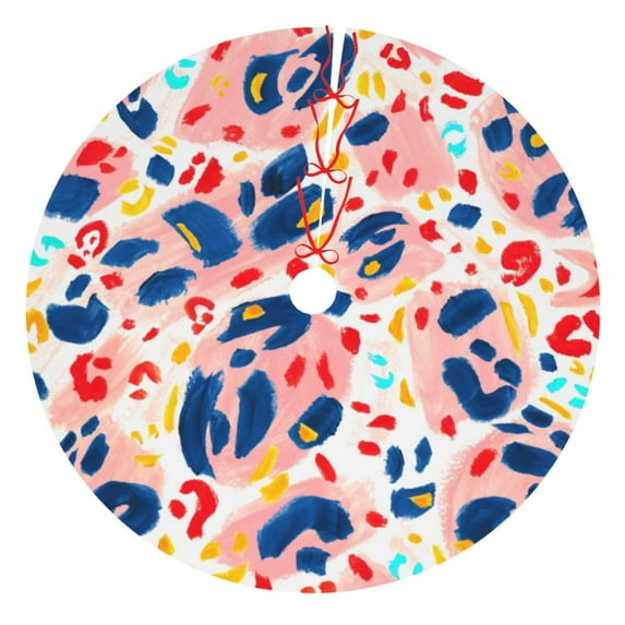 Kll 36" Christmas Tree Skirt Hand Painted Abstract Leopard Print Xmas Tree Skirts Mat For New Year Xmas Holiday Party Indoor Outdoor Home Decoration