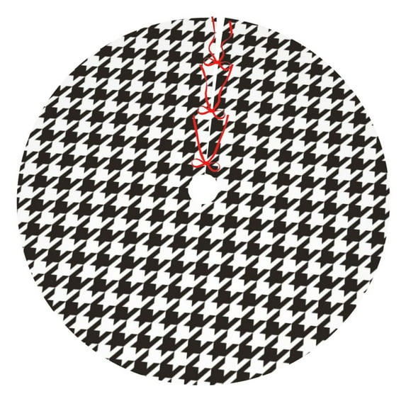 Kll 36" Christmas Tree Skirt Houndstooth Black And White Xmas Tree Skirts Mat For New Year Xmas Holiday Party Indoor Outdoor Home Decoration