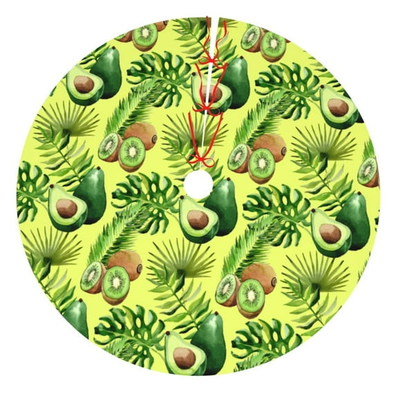 Kll 36" Christmas Tree Skirt Kiwi And Avocado Xmas Tree Skirts Mat For New Year Xmas Holiday Party Indoor Outdoor Home Decoration