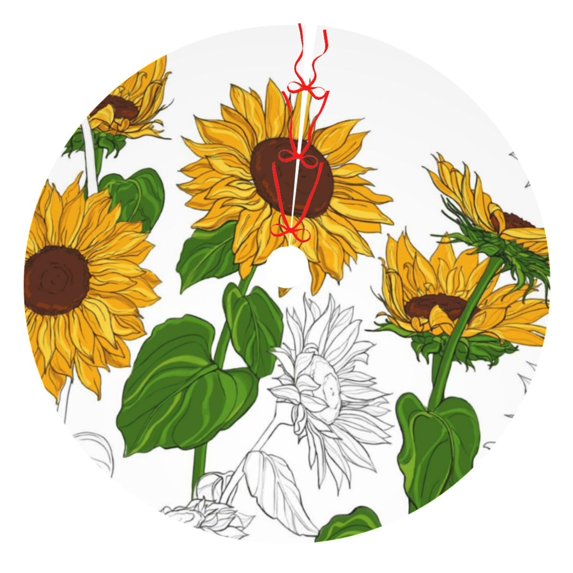 Kll 36" Christmas Tree Skirt Plump Sunflower And Sketch Xmas Tree Skirts Mat For New Year Xmas Holiday Party Indoor Outdoor Home Decoration