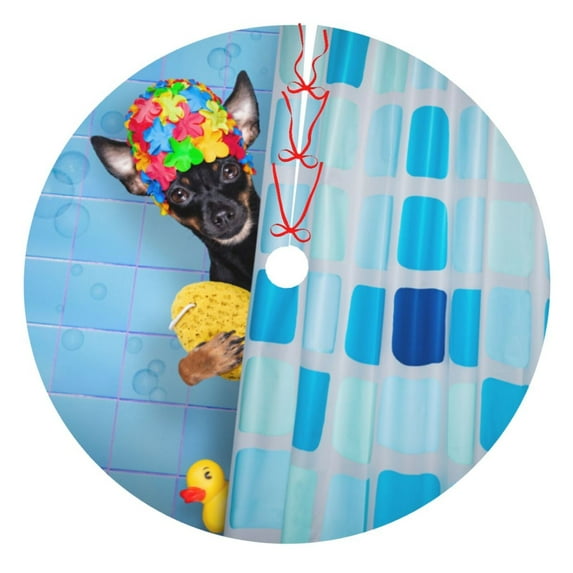 Kll 36" Christmas Tree Skirt Prague Ratter Dog In Bathtub Xmas Tree Skirts Mat For New Year Xmas Holiday Party Indoor Outdoor Home Decoration