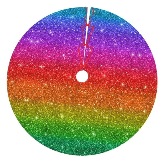 Kll 36" Christmas Tree Skirt Rainbow Glitter Xmas Tree Skirts Mat For New Year Xmas Holiday Party Indoor Outdoor Home Decoration