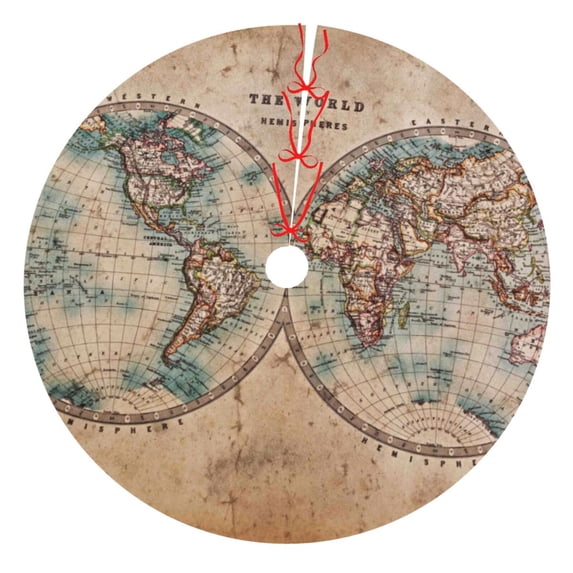 Kll 36" Christmas Tree Skirt The World Is Hemisphere Xmas Tree Skirts Mat For New Year Xmas Holiday Party Indoor Outdoor Home Decoration