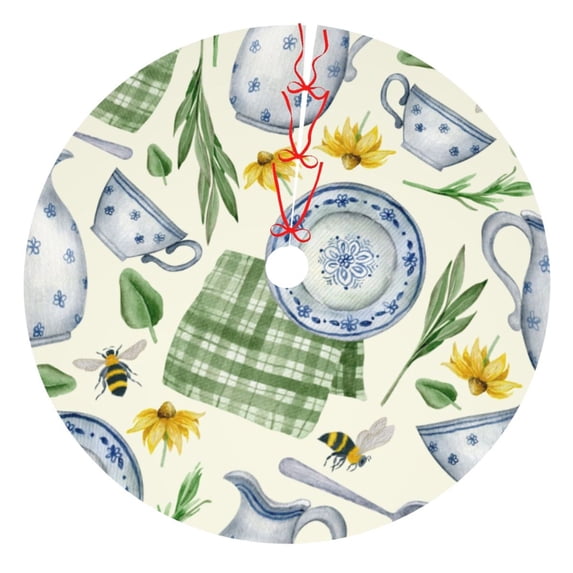 Kll 36" Christmas Tree Skirt Vintage Utensils Xmas Tree Skirts Mat For New Year Xmas Holiday Party Indoor Outdoor Home Decoration