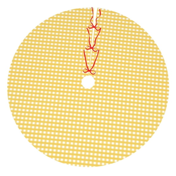 Kll 36" Christmas Tree Skirt Yellow Gingham Xmas Tree Skirts Mat For New Year Xmas Holiday Party Indoor Outdoor Home Decoration