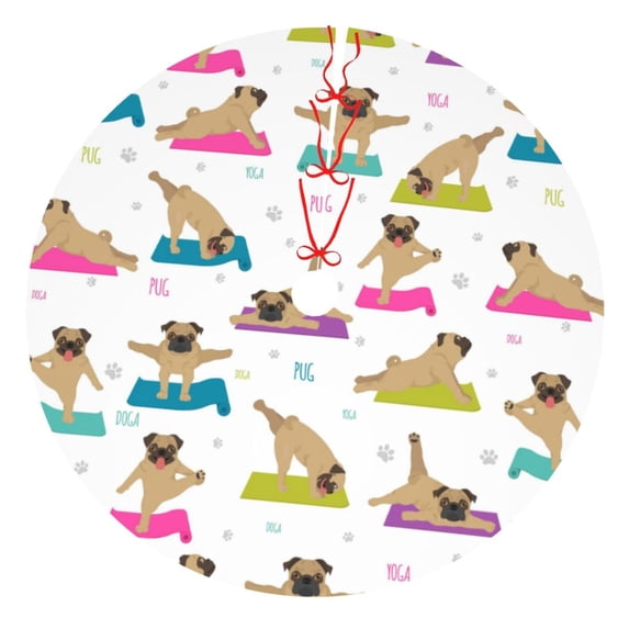Kll 36" Christmas Tree Skirt Yoga Dogs Poses Xmas Tree Skirts Mat For New Year Xmas Holiday Party Indoor Outdoor Home Decoration