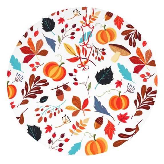 Kll 48" Christmas Tree Skirt Autumn Pumpkins Fall Leaves Xmas Tree Skirts Mat For New Year Xmas Holiday Party Indoor Outdoor Home Decoration