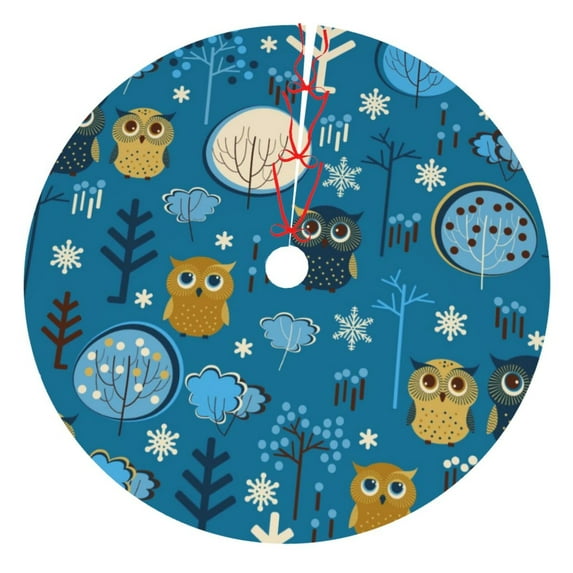 Kll 48" Christmas Tree Skirt Cute Colorful Owls And Trees Xmas Tree Skirts Mat For New Year Xmas Holiday Party Indoor Outdoor Home Decoration
