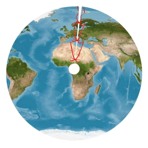 Kll 48" Christmas Tree Skirt Earth View World Map Xmas Tree Skirts Mat For New Year Xmas Holiday Party Indoor Outdoor Home Decoration
