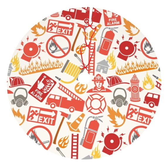 Kll 48" Christmas Tree Skirt Firefighter Icons Xmas Tree Skirts Mat For New Year Xmas Holiday Party Indoor Outdoor Home Decoration