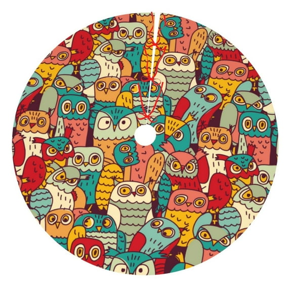Kll 48" Christmas Tree Skirt Funny Owl Bird Xmas Tree Skirts Mat For New Year Xmas Holiday Party Indoor Outdoor Home Decoration