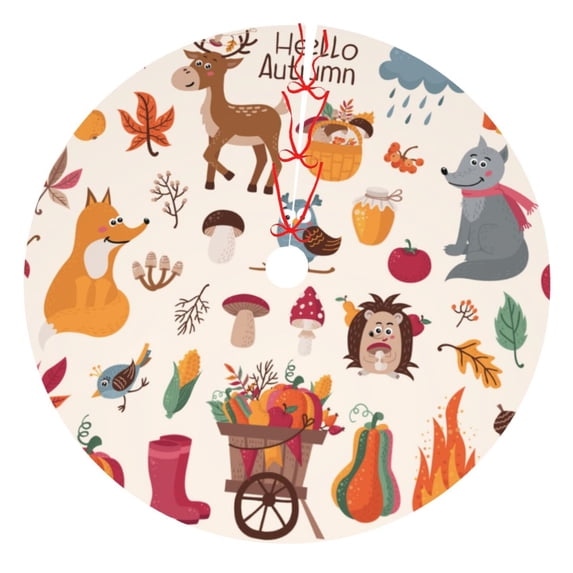 Kll 48" Christmas Tree Skirt Hello Autumn Xmas Tree Skirts Mat For New Year Xmas Holiday Party Indoor Outdoor Home Decoration