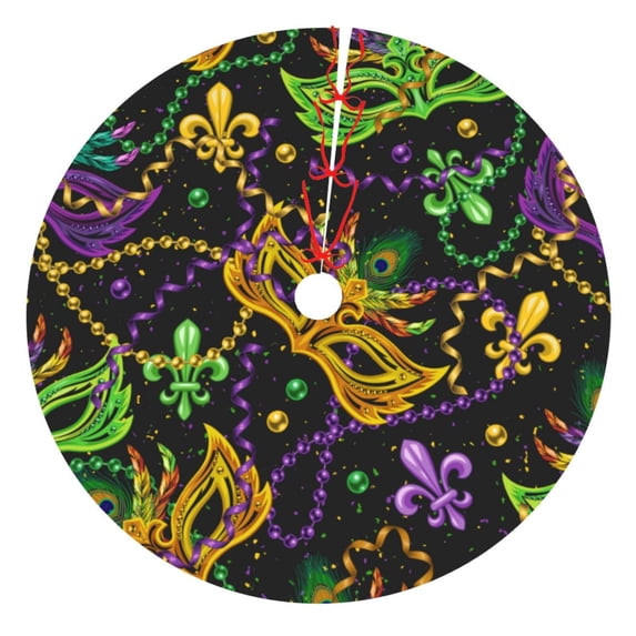 Kll 48" Christmas Tree Skirt Mardi Gras Surface Xmas Tree Skirts Mat For New Year Xmas Holiday Party Indoor Outdoor Home Decoration