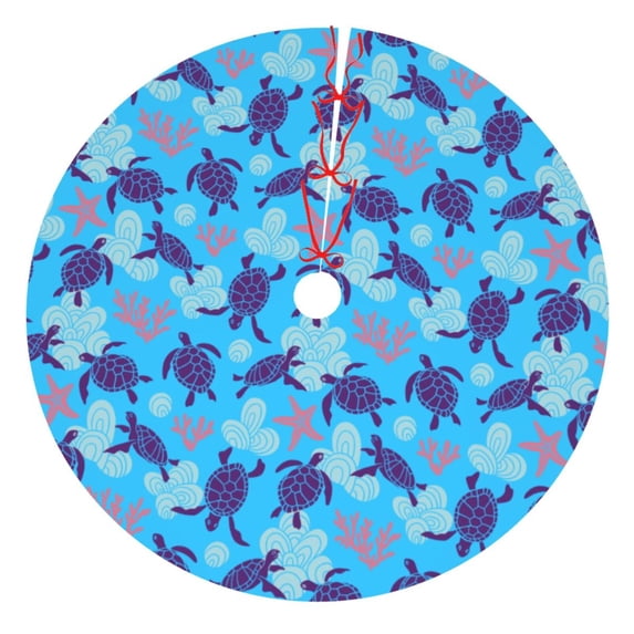 Kll 48" Christmas Tree Skirt Ornamental Turtles Xmas Tree Skirts Mat For New Year Xmas Holiday Party Indoor Outdoor Home Decoration