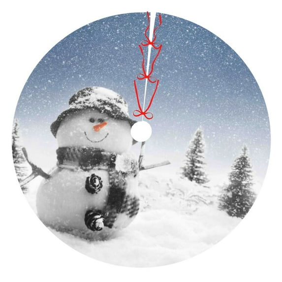 Kll 48" Christmas Tree Skirt Snowman And Christmas Tree Xmas Tree Skirts Mat For New Year Xmas Holiday Party Indoor Outdoor Home Decoration