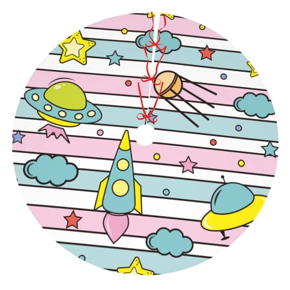 Kll 48" Christmas Tree Skirt Space Doodle Xmas Tree Skirts Mat For New Year Xmas Holiday Party Indoor Outdoor Home Decoration