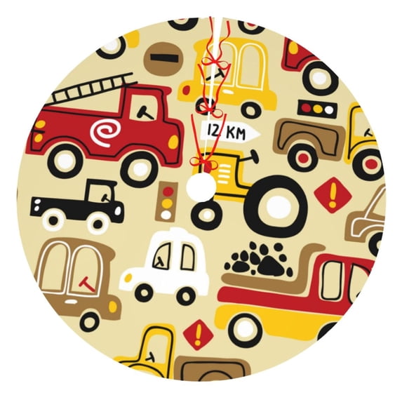 Kll 48" Christmas Tree Skirt Vehicles Xmas Tree Skirts Mat For New Year Xmas Holiday Party Indoor Outdoor Home Decoration