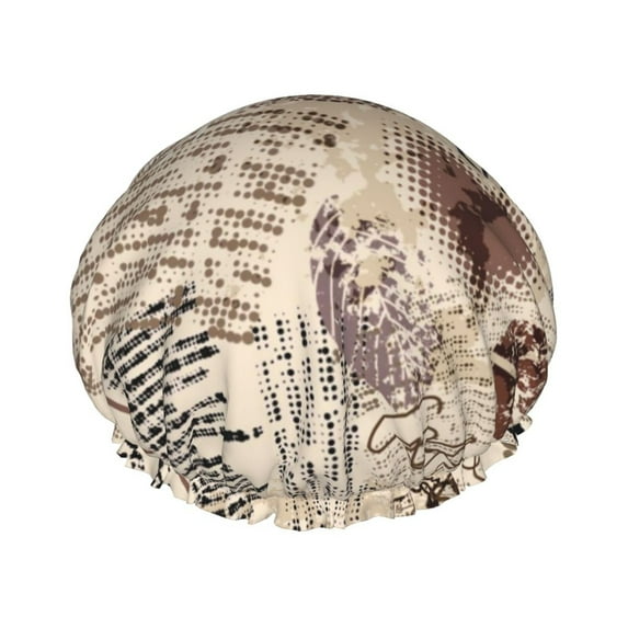 Kll Abstract Coffee Pattern With Letters Pattern Shower Cap & Bath Cap For Women,Reversible Oversized Waterproof Shower Caps For All Hair Lengths,Elastic Reusable Bathing Hair Cap